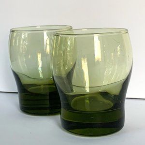 2 VTG Libbey Perception Rocks Glasses Olive Green Retro Barware Bar Cart